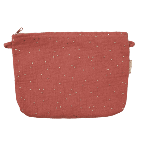 Pochette tissu gaze pois or rose blush