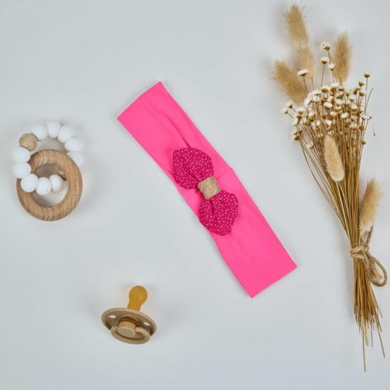 Bandeau jersey bébé noeud fuchsia pailleté