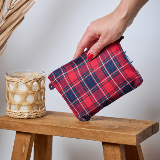 Mini pochette tissu tartan rouge