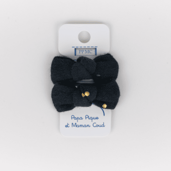 Barrettes clic-clac petits noeuds gaze pois or noir