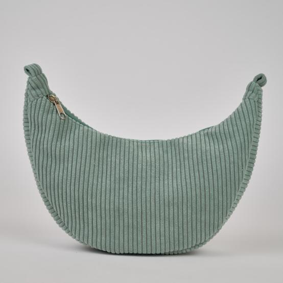 Sac demi lune petit  velours côtelé lichen