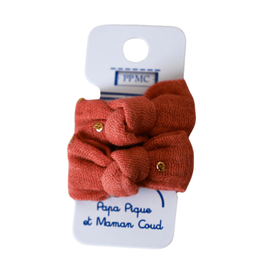 Barrettes clic-clac petits noeuds gaze pois or rose blush