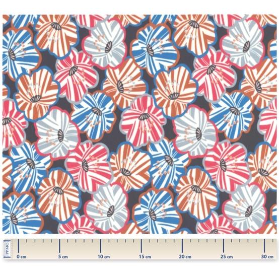 Tissu enduit  au mètre anémones rayées