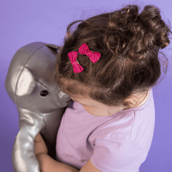 Barrettes clic-clac petits noeuds fuchsia pailleté