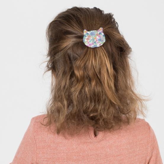Barrette miaou pastel fleuri