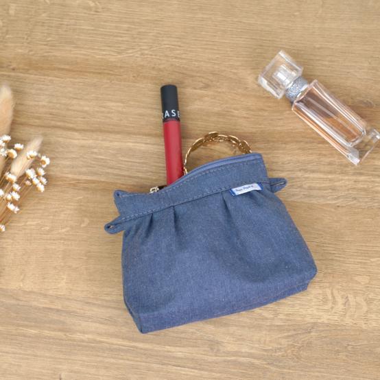 Mini pochette plissée jean enduit intérieur