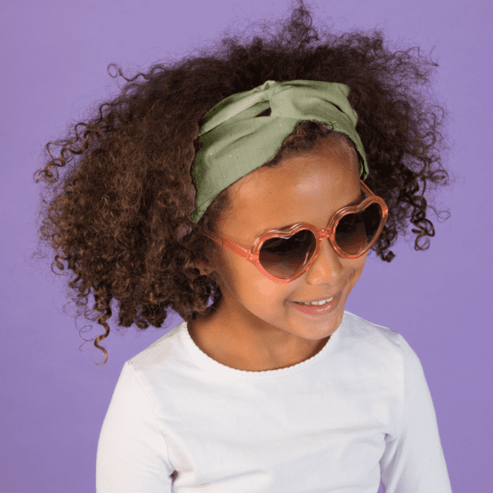 Bandeau croisé gaze pois or vert amande