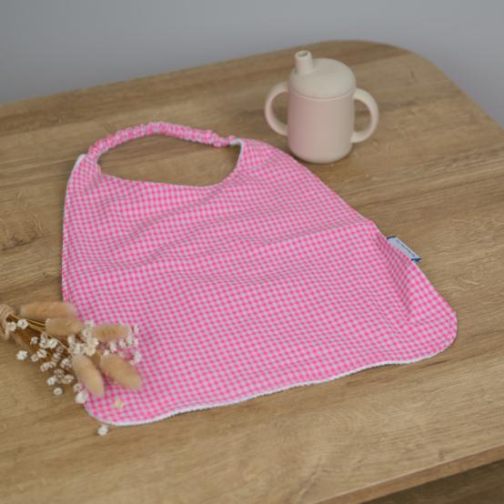 Serviette enfant élastique vichy rose fluo