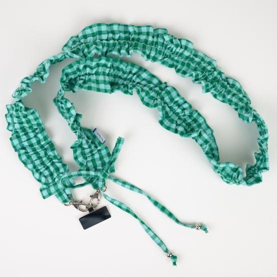 Lanière froufrou téléphone vichy vert menthe