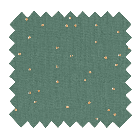Coupon tissu 1 m gaze pois or eucalyptus