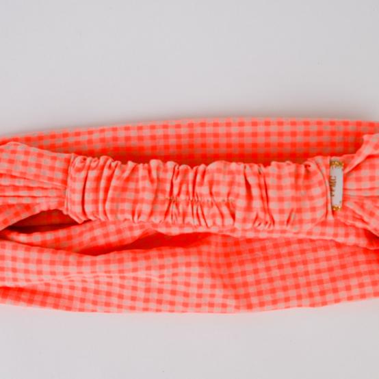 Bandeau fichu Enfant vichy orange fluo