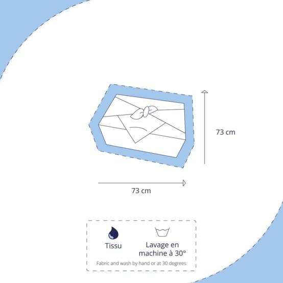 Furoshiki grand 73 x 73 cm gaze pois or bleu gris