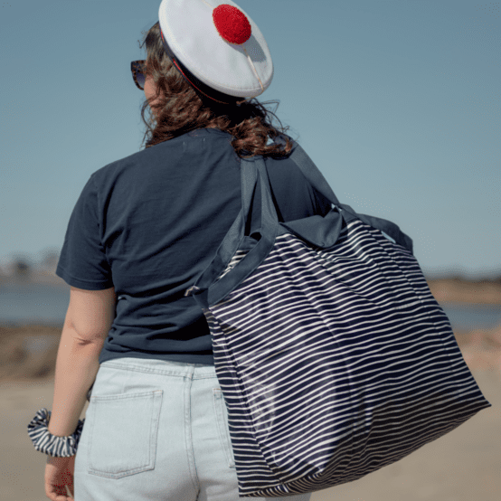 Sac cabas grand rayé ivoire marine