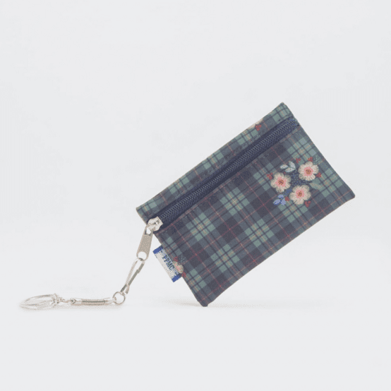 Pochette porte-clés tartan fleuri