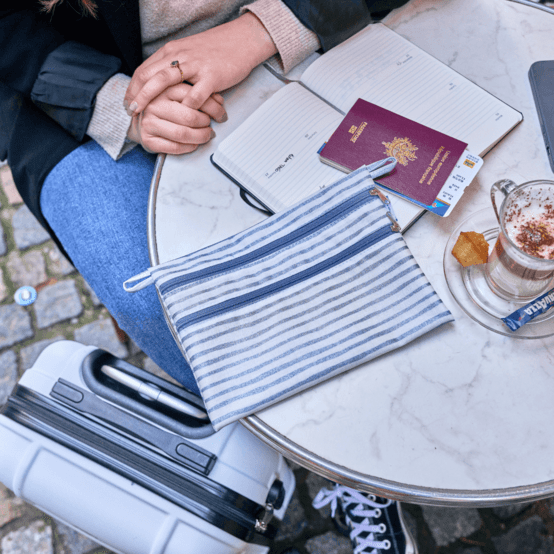 Pochette plate Aloïs rayé bleu blanc