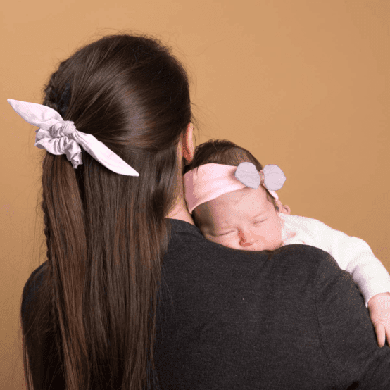 Bandeau jersey bébé noeud oxford rose