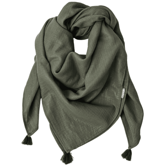 Foulard pompon gaze pailletée kaki