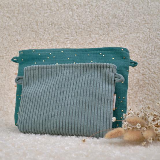 Mini pochette tissu velours côtelé lichen