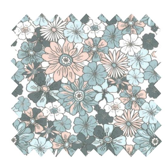 Tissu coton au mètre ex2603 bleuet rétro nude