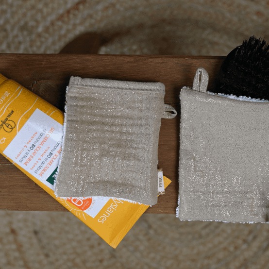 Mini-Gant Démaquillant gaze pailletée camel