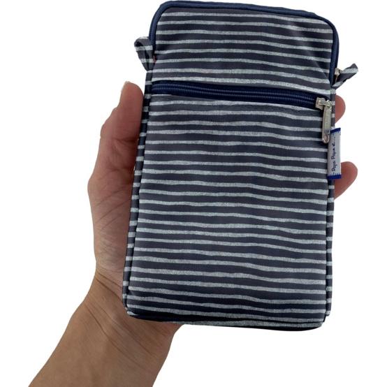 Pochette téléphone matelassée rayé argent marine