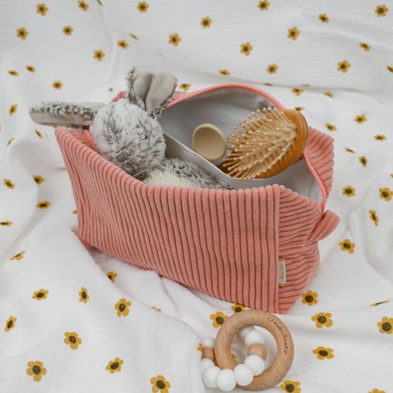 Trousse de toilette rectangle velours côtelé rose blush