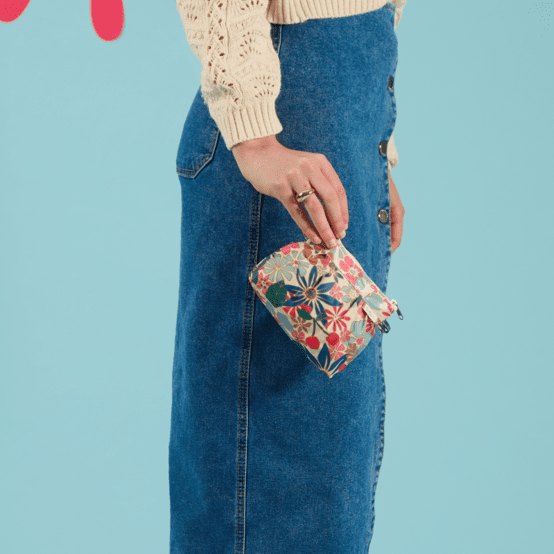 Mini pochette plissée cerise en fleur