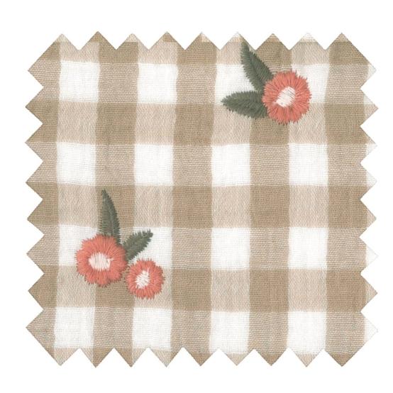 Tissu double gaze  ex2624 vichy brodé fleuri naturel