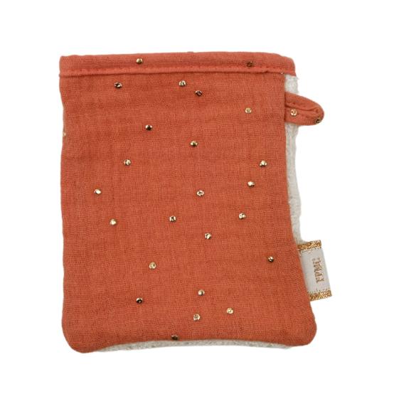 Mini-Gant Démaquillant gaze pois or rose blush