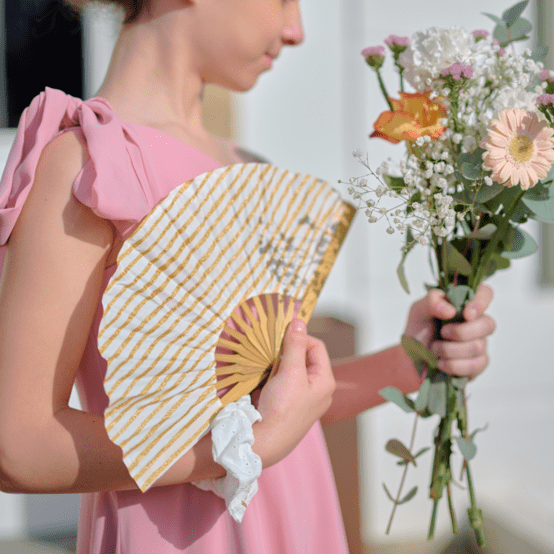 Eventail rayé or blanc