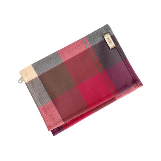 Portefeuille compact tartan lurex rubis