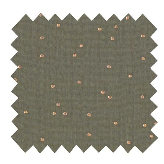 Coupon tissu 1 m gaze pois or kaki