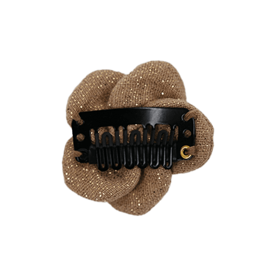Mini Barrette Pétales de Fleur gaze pailletée camel