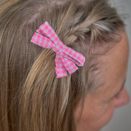 Barrette ruban petit  vichy rose fluo