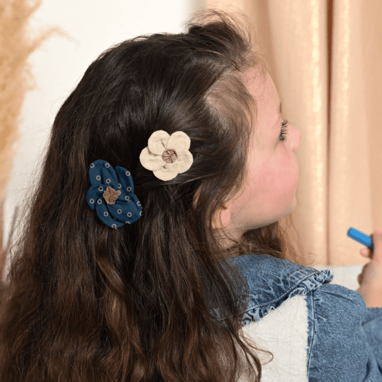 Petite Barrette Pétales de Fleur bulle bronze marine