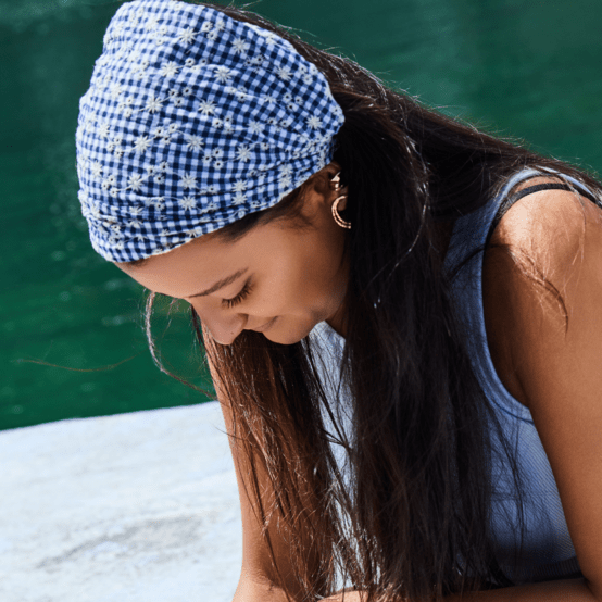 Bandeau fichu Adulte vichy brodé marine