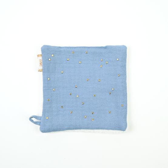 Carré Démaquillant Lavable gaze pois or bleu baltique