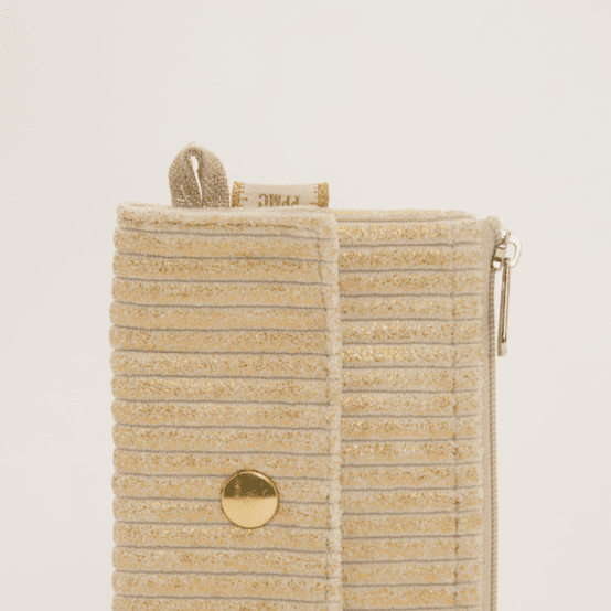 Mini pochette porte-monnaie velours côtelé large doré