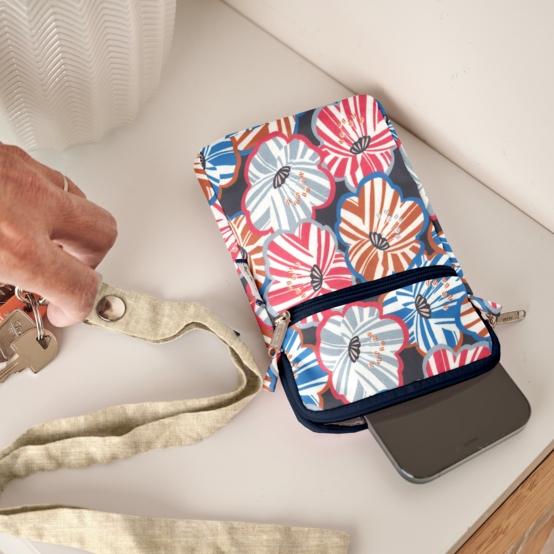 Pochette téléphone matelassée anémones rayées