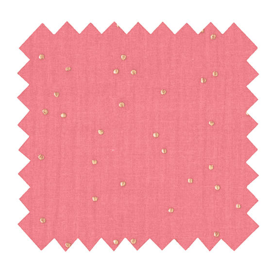 Coupon tissu 1 m gaze pois or rose sorbet