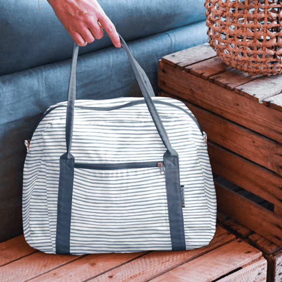 Sac bowling rayé bleu blanc