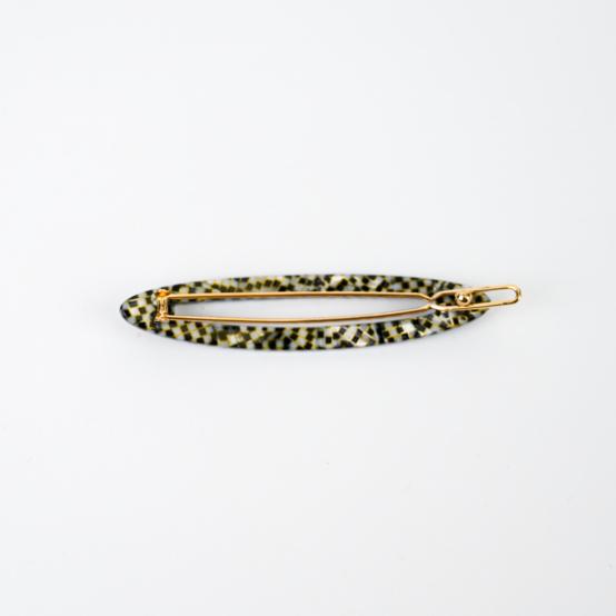 Barrette ovale moyenne damier noir or