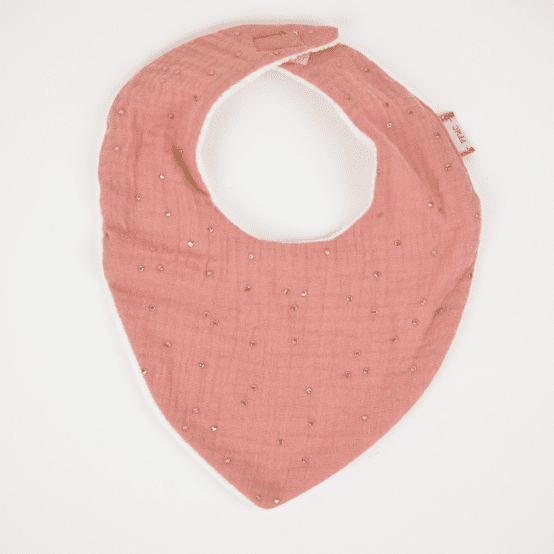 Bavoir bandana gaze pois or rose thé