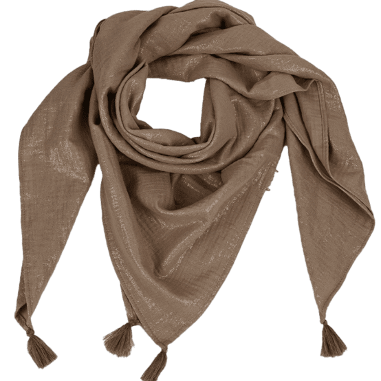 Foulard pompon gaze pailletée camel