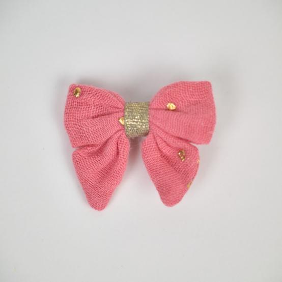 Barrette Mini Noeud Papillon gaze pois or rose sorbet