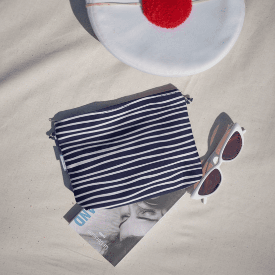 Pochette tissu rayé ivoire marine