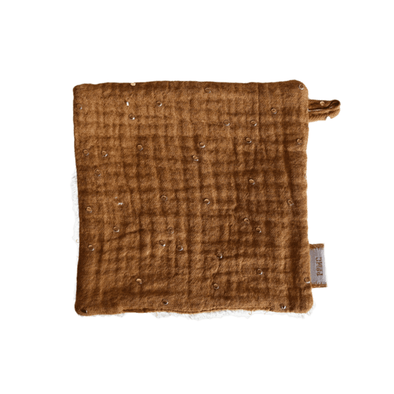 Carré Démaquillant Lavable gaze pois or caramel