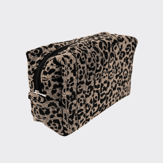 Trousse de toilette rectangle leopard matelassé moka