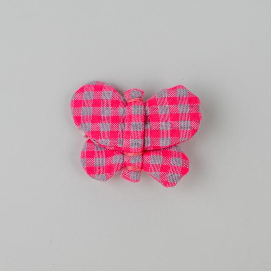 Barrette petit papillon vichy rose fluo