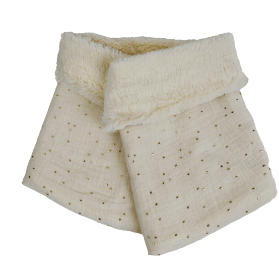 Echarpe tube adulte gaze pois or écru